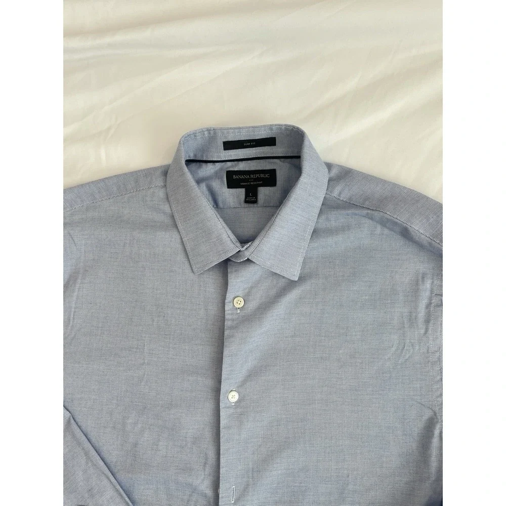Banana Republic Mens Large Blue Long Sleeve Shirt Slim Fit Business